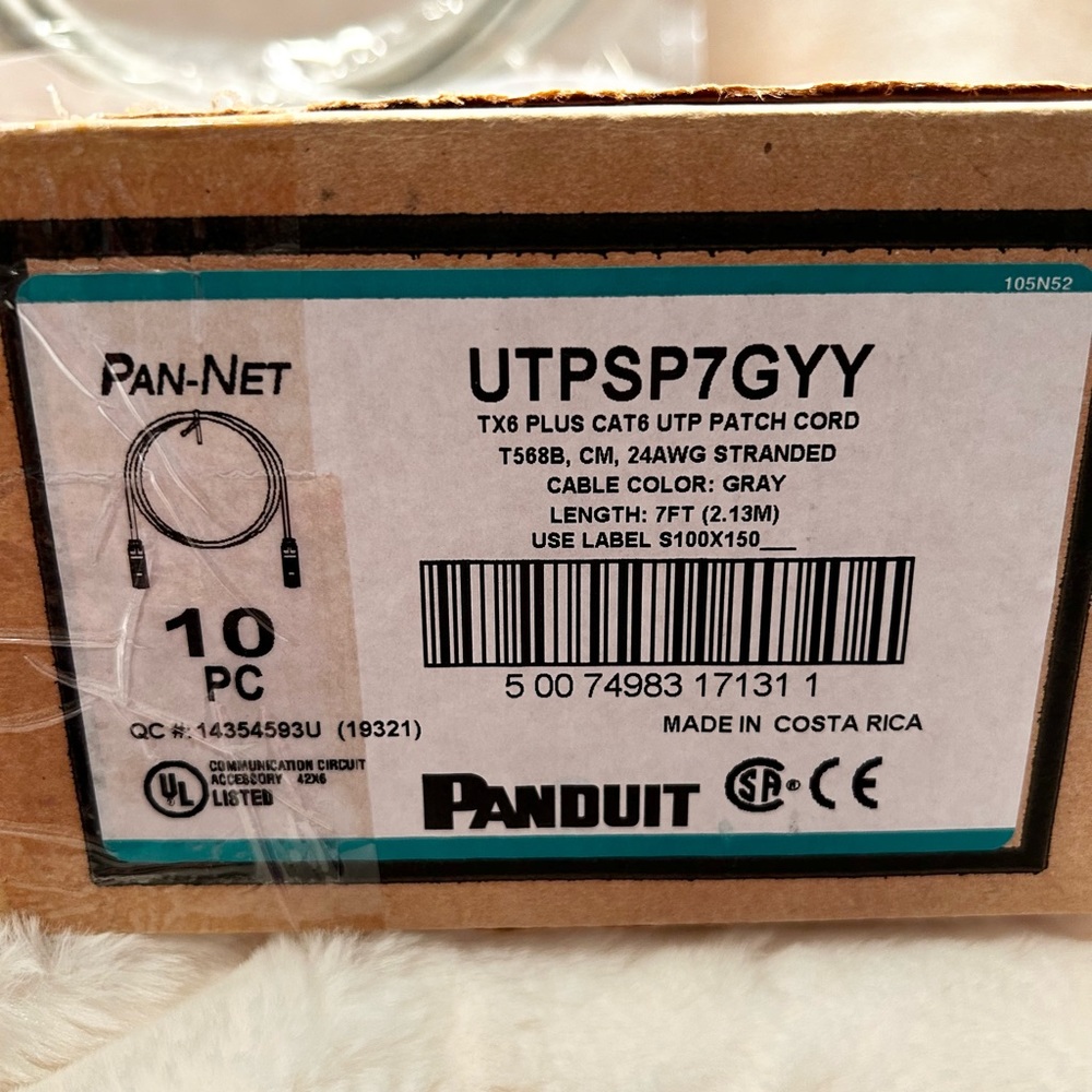 NEW Panduit UTPSP7GYY BOX OF 10 TX6 PLUS CAT 6 UTP Patch Cord 7FT - Picture 2 of 3